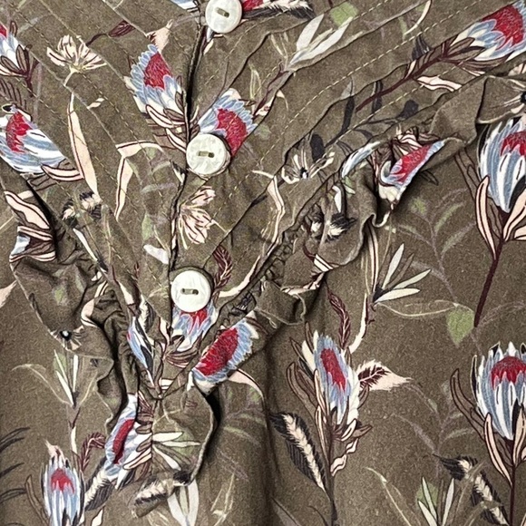 The Drop Cottage Core Olive Floral Ruffle Blouse by Ashley Robertson  XL NWT - Picture 11 of 16